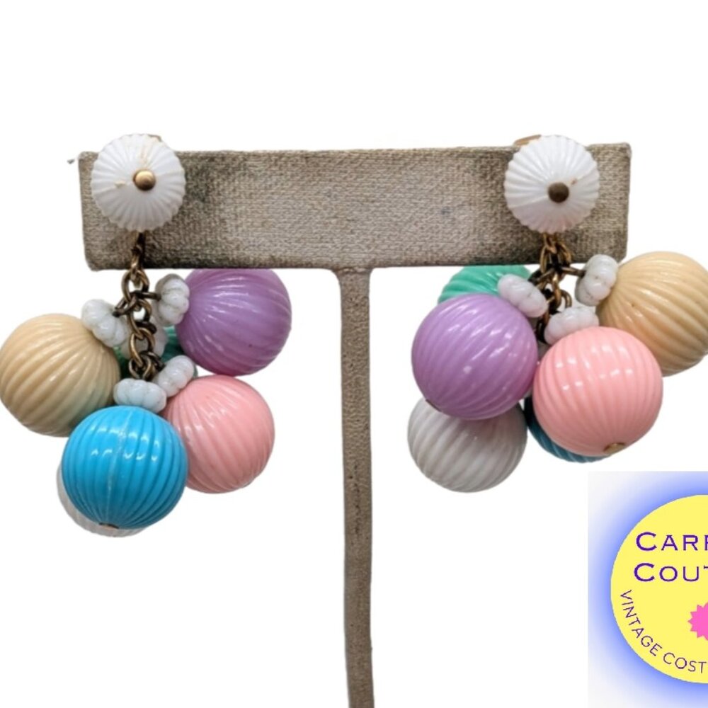 Vintage 1960s Signed Napier Pastel Dangles Clip Earrings